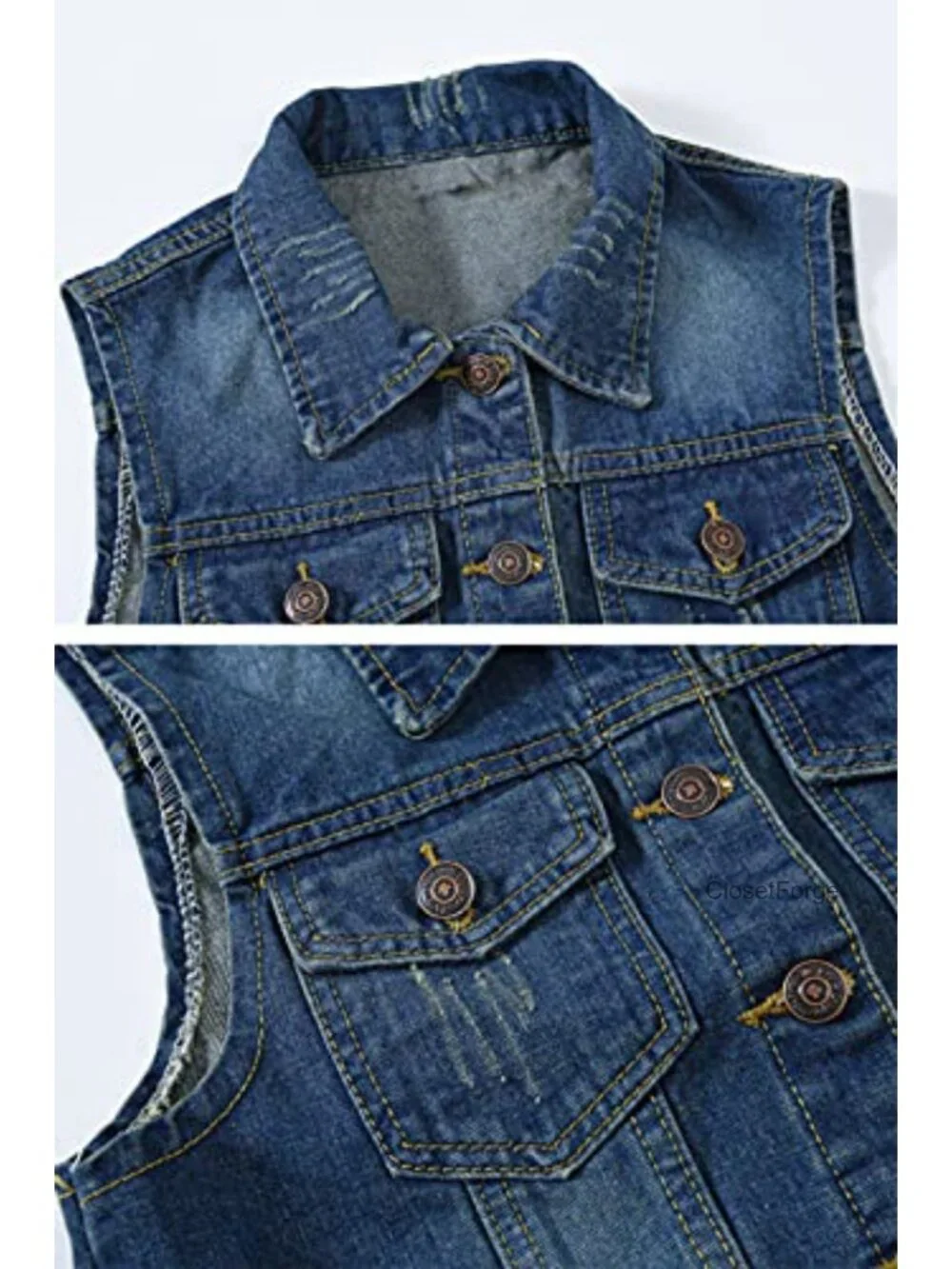 Sleeveless Denim Vest Jacket Button Crop